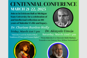 Title in black font, "Centennial Conference," with three pictures in the right and bottom half of the image.